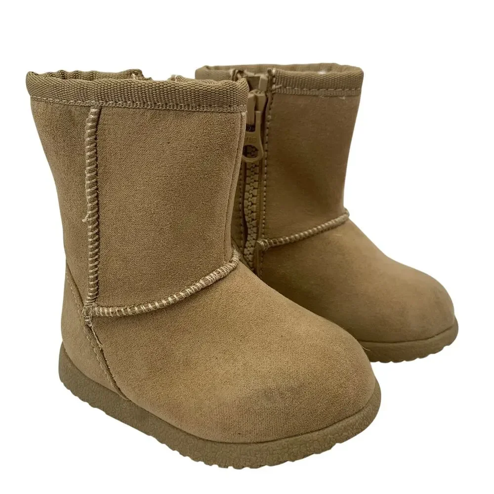 Camel Toddler Girls Sz 3 Faux Fur Lined Boots Brown Mid Calf Zip Up Target Boot